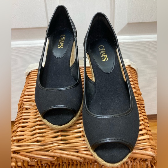 Chaps Espadrille Peep Toe Wedge Shoes - Picture 2 of 6